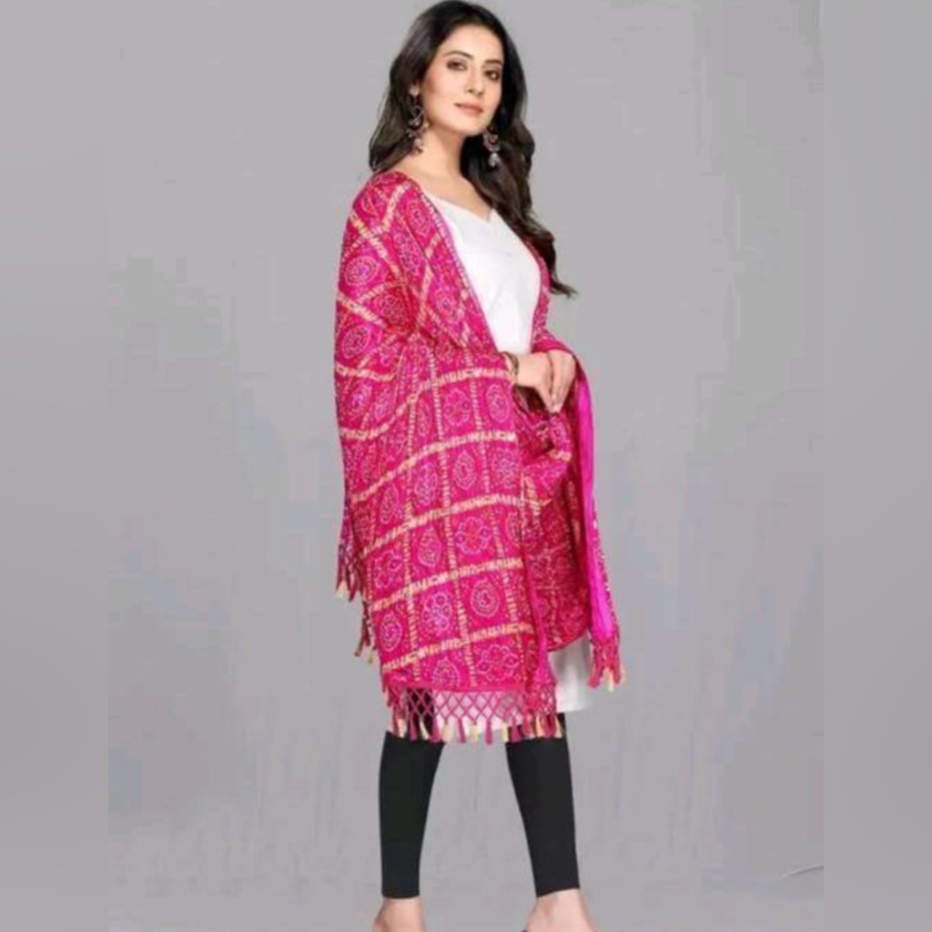 Nwt India Silk Crinkle Print Ethnic Indian Wear Dupatta Pink With Gold #833